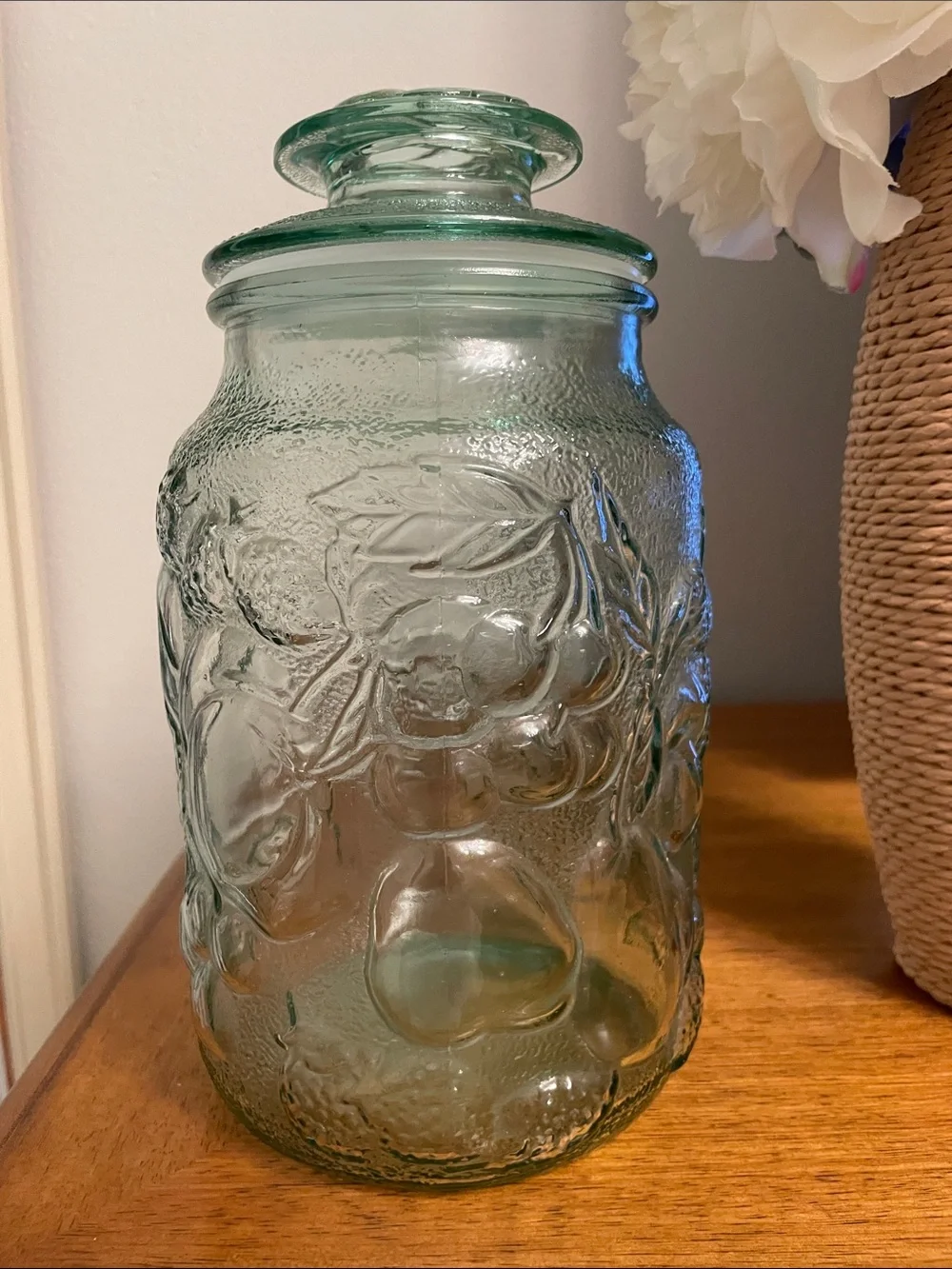 Mid Century Modern Vintage LIBBEY Orchard Glass Storage Jar Kitchen Canister